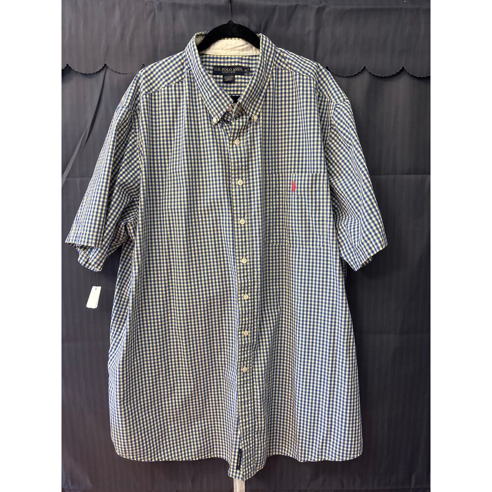 US Polo Assn Shirt Men 3XLT Blue Yellow Gingham Button Down Casual Business Work